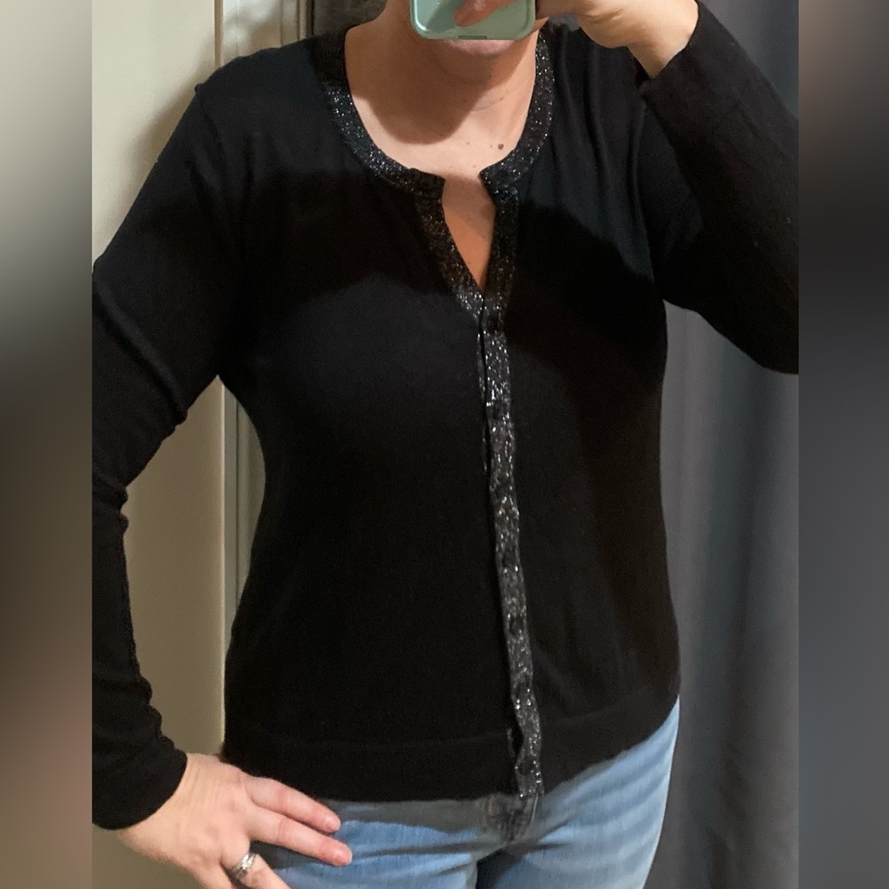 Loft size L button front cardigan black with silver threading